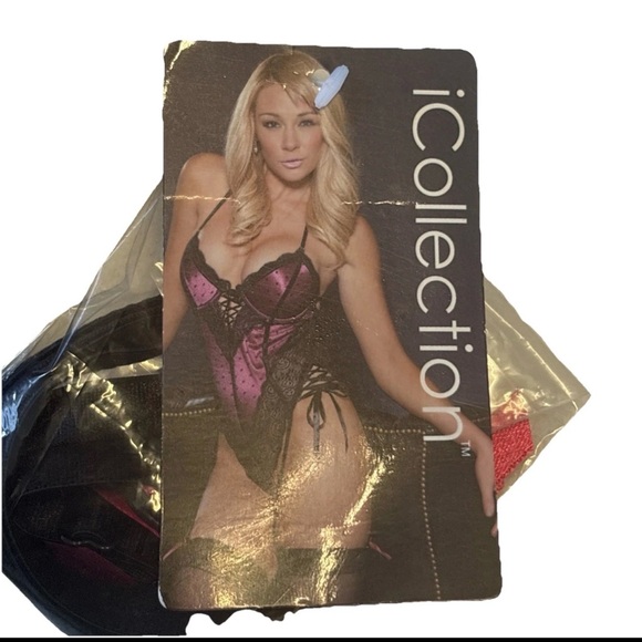 iCollection Other - NEW iCollection Sz Large Brocade lace croquette Satin Halter sexy lingerie